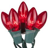 Premium  25 C9 Transparent Red Christmas Lights,Green Wire, Item Code:25C9TRDG