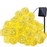 Solar 30 Lights Globe 5cm Natural Rattan Balls Warm White  String Light,Item Code:30MRBWSO