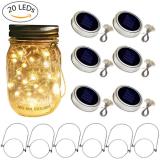 6 Pack 20 Led Warm White String Fairy Star Firefly Jar Lids Lights,6 Hangers included(Jars Not Included), Best for Mason Jar Decor,Patio Garden Decor Solar Laterns Table  Item Code: 20JLWWSO